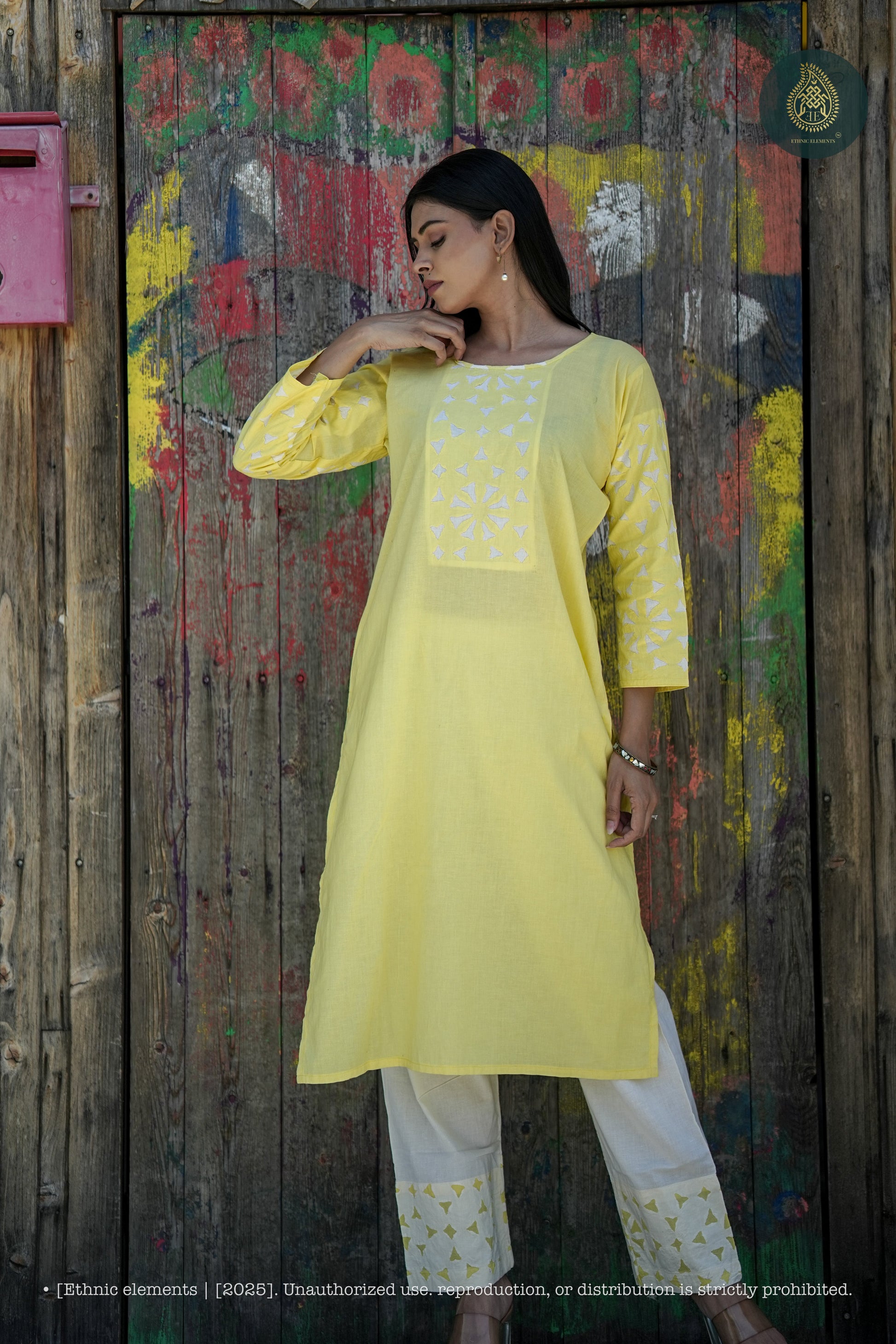 Stitched 2Pc Applique Suit Set - Meher Butter Cream