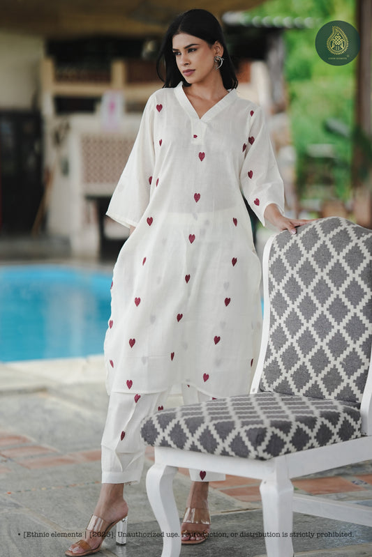 Stitched 2Pc Cotton Suit Set - Hearts & Hues