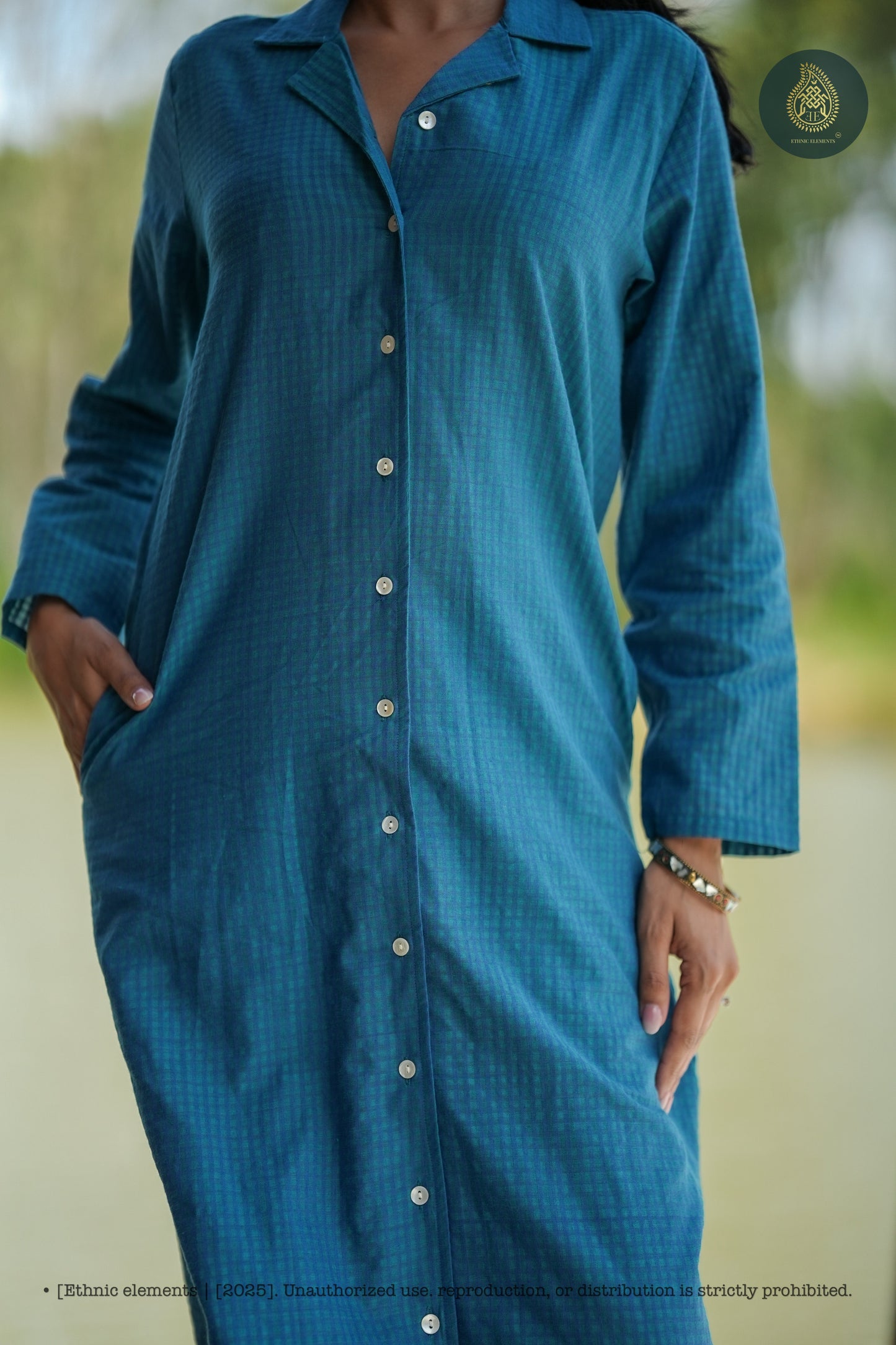 Stitched 2Pc Cotton Suit Set - Aqua Grid