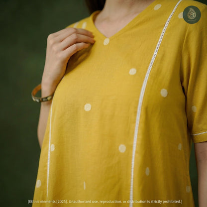 Haldi Dot Cord Set - Handloom Weaved Cotton 2Pc Set
