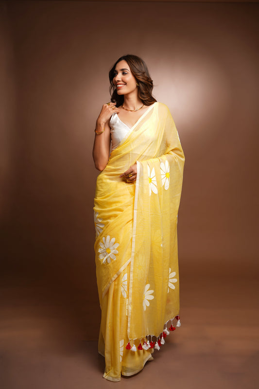 Hand Painted Cotton Saree - Heartbeat