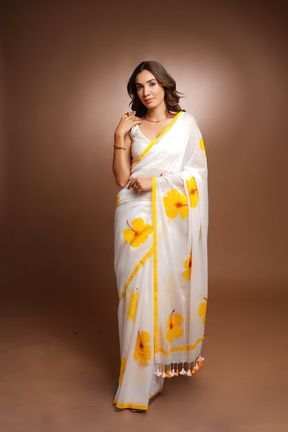 Hand Painted Cotton Saree - Blissful