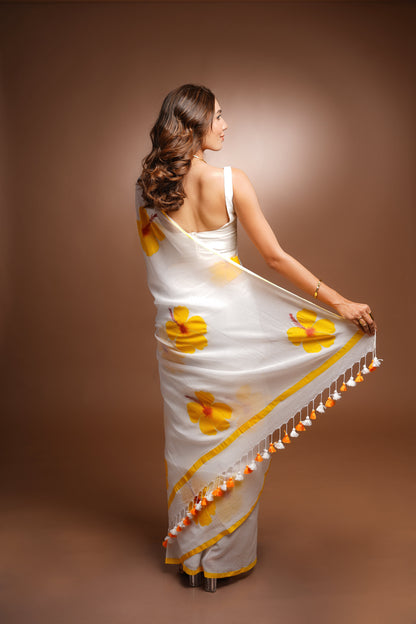 Hand Painted Cotton Saree - Blissful