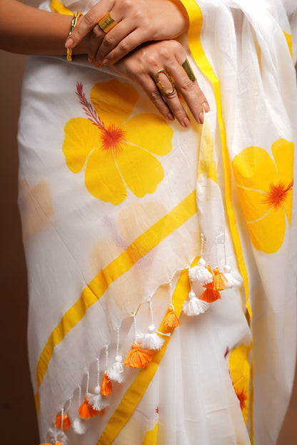 Hand Painted Cotton Saree - Blissful