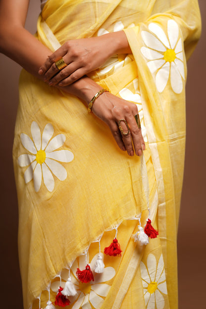 Hand Painted Cotton Saree - Heartbeat