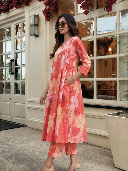 Stitched 2Pc Cotton Suit Set - Crimson Hue