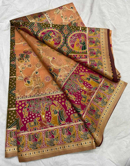 Colorful traditional fabric with intricate patterns on a white background