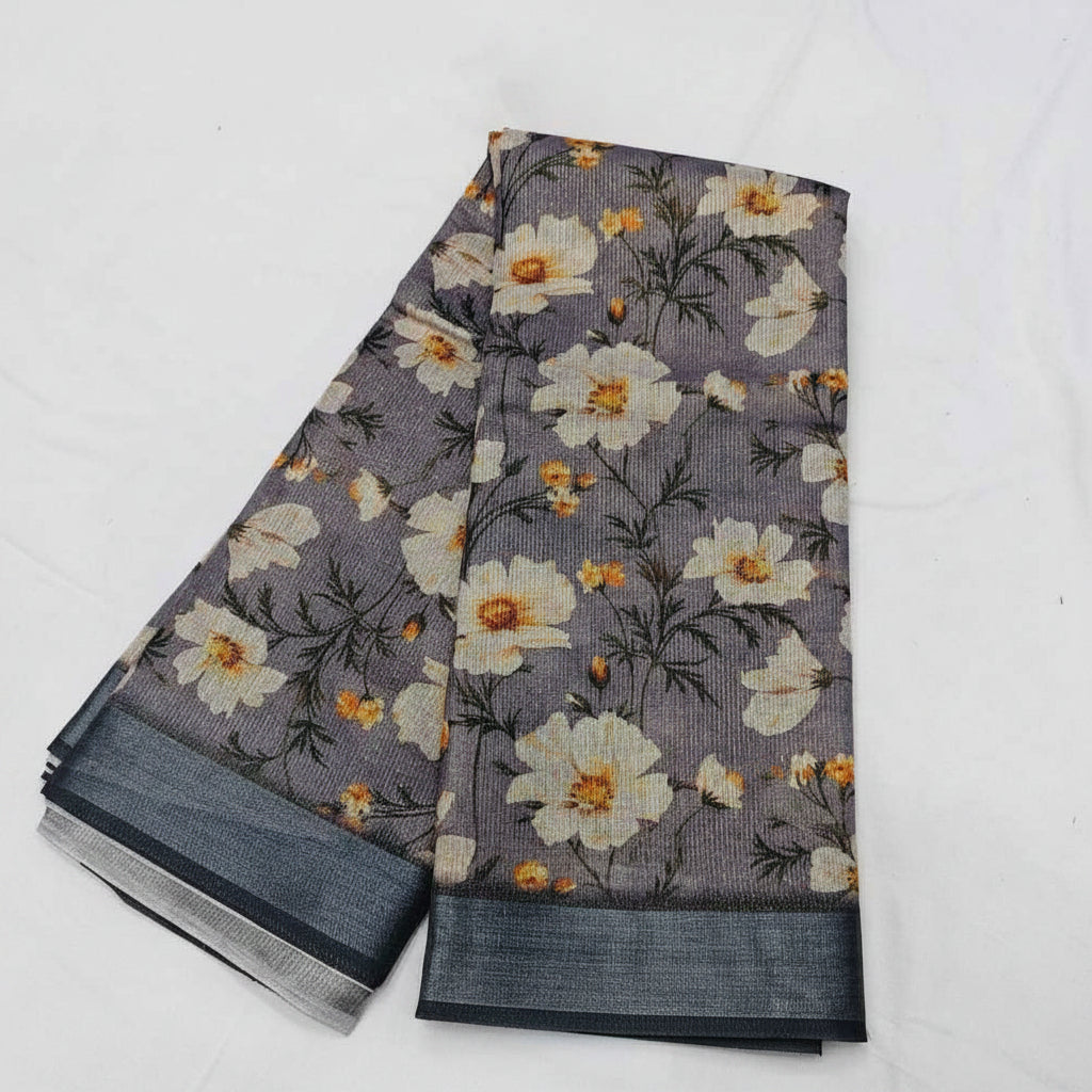 Floral patterned fabric on a white background with 'Ready Stock' tag.