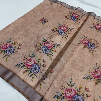 Floral embroidered fabric with a 'Ready Stock' label on a white background
