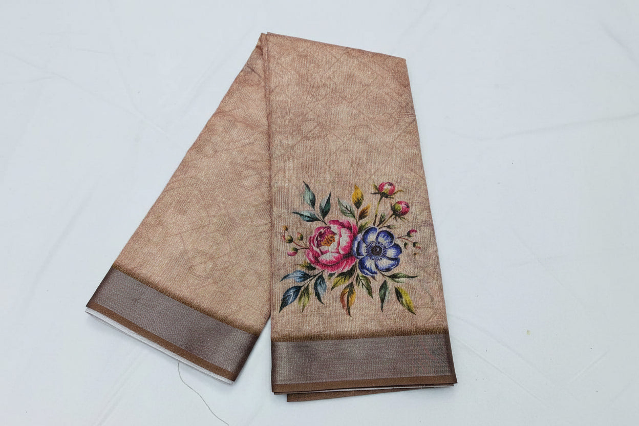 Floral embroidered fabric with a 'Ready Stock' tag on a white background