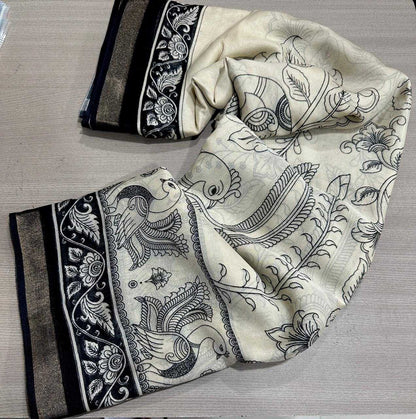 Two patterned scarves on a wooden surface