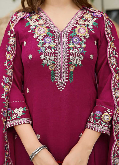 Purple embroidered garment with floral patterns