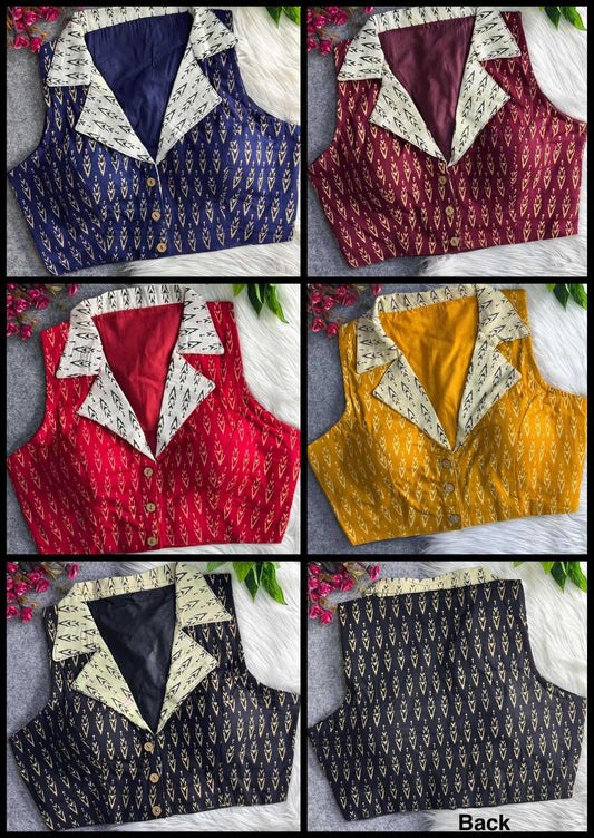 Collage of six sleeveless blouses with different color combinations and patterns.