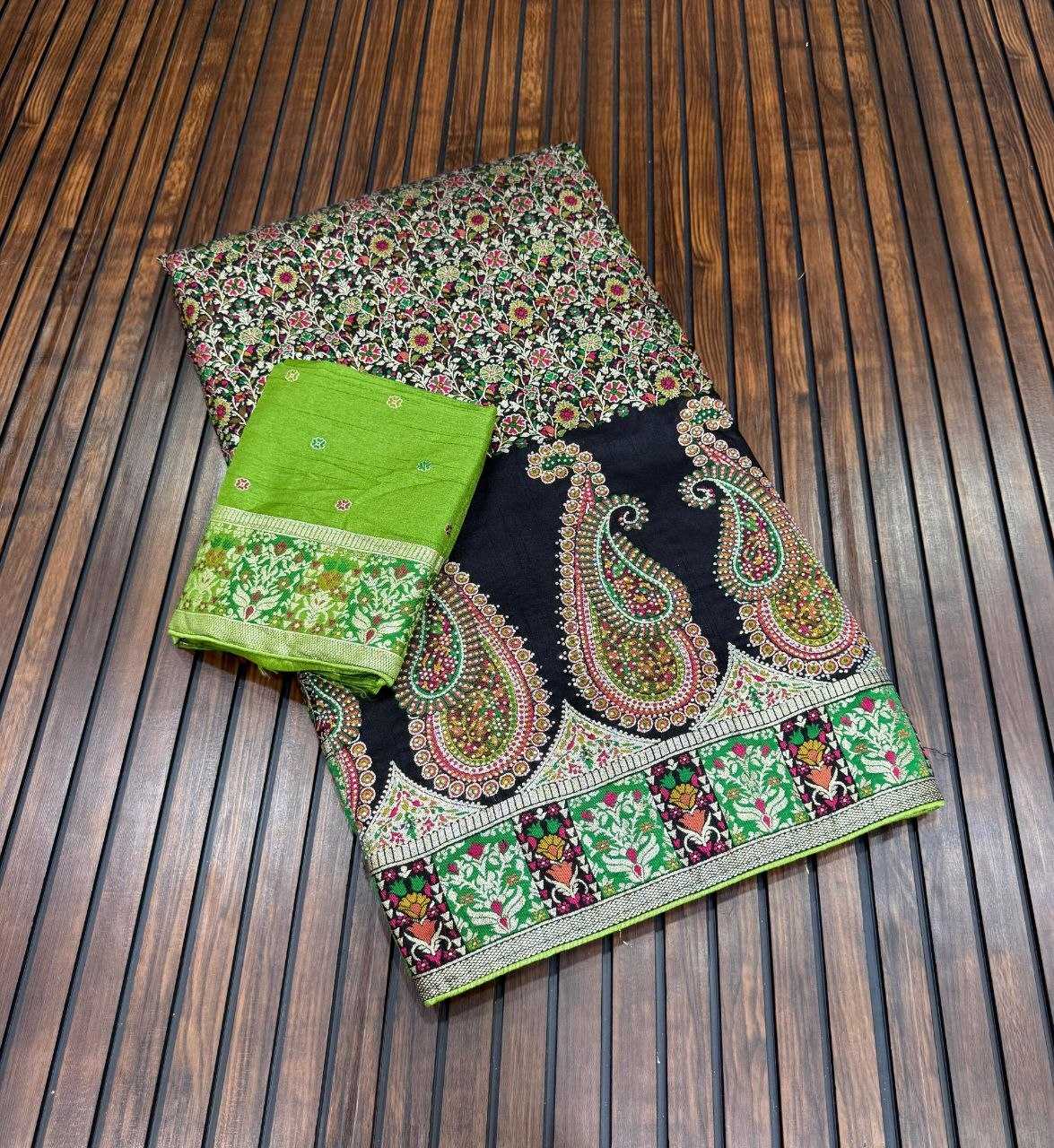 Decorative fabric with paisley patterns on a wooden surface