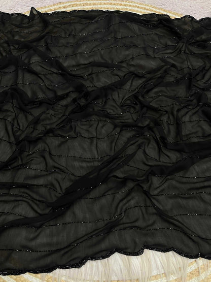 Black textured fabric on a textured surface