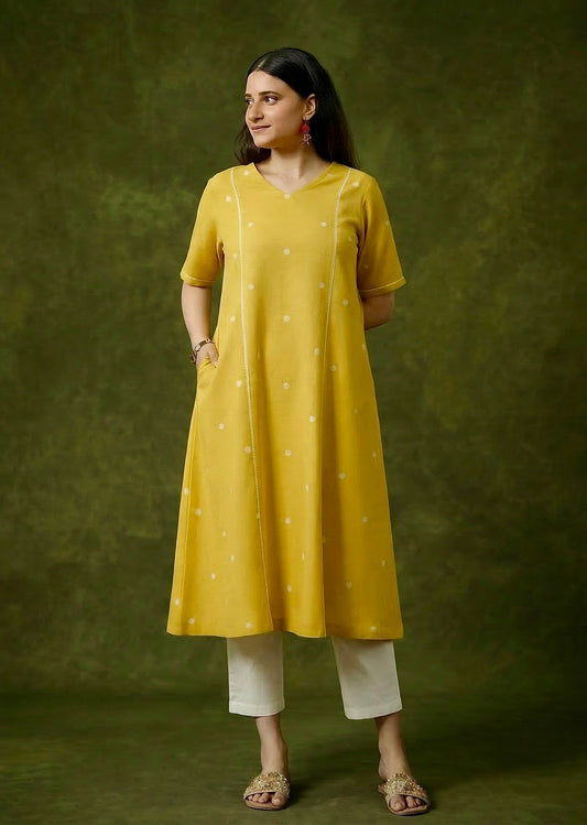 Haldi Dot Cord Set - Handloom Weaved Cotton 2Pc Set