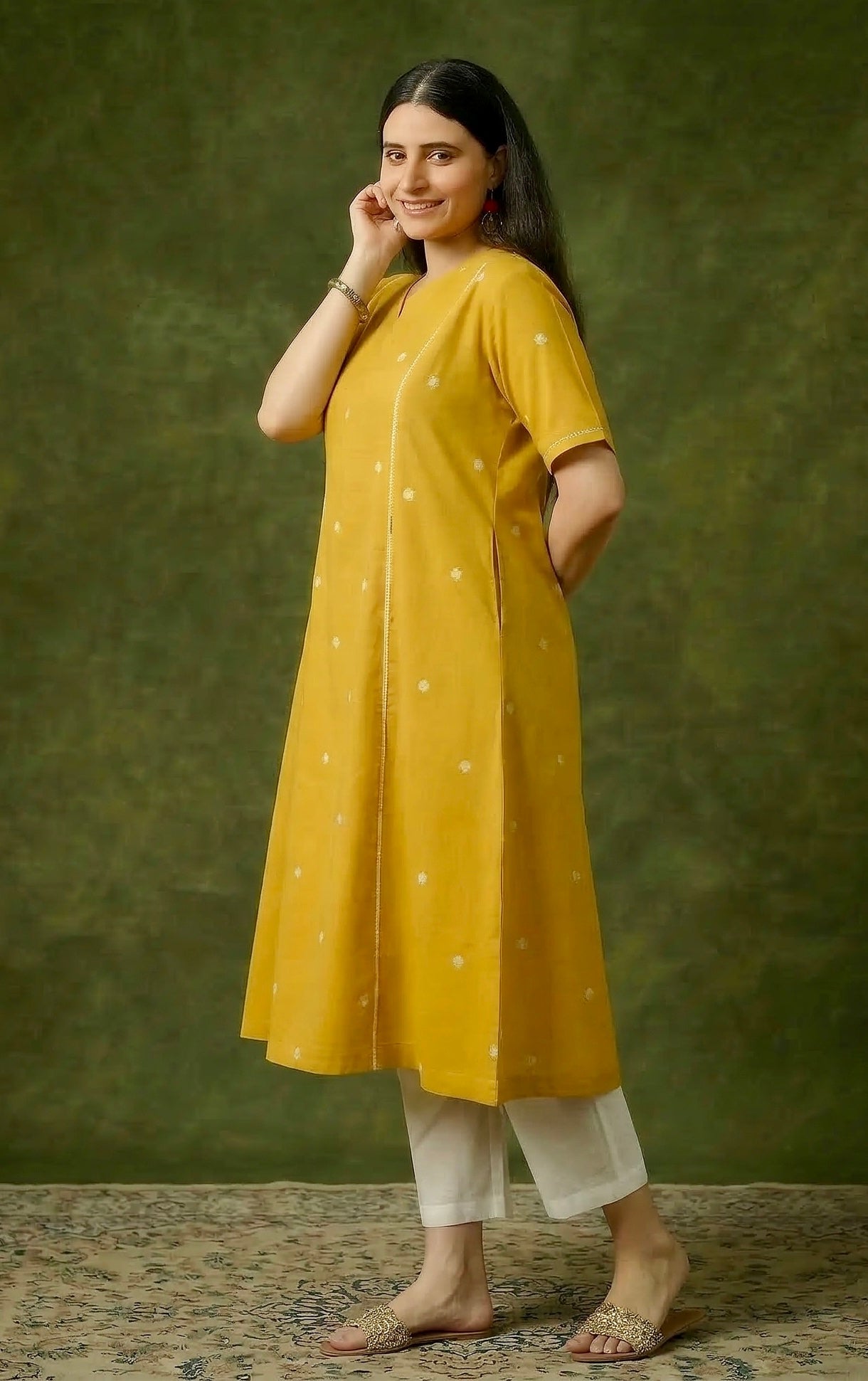 Haldi Dot Cord Set - Handloom Weaved Cotton 2Pc Set